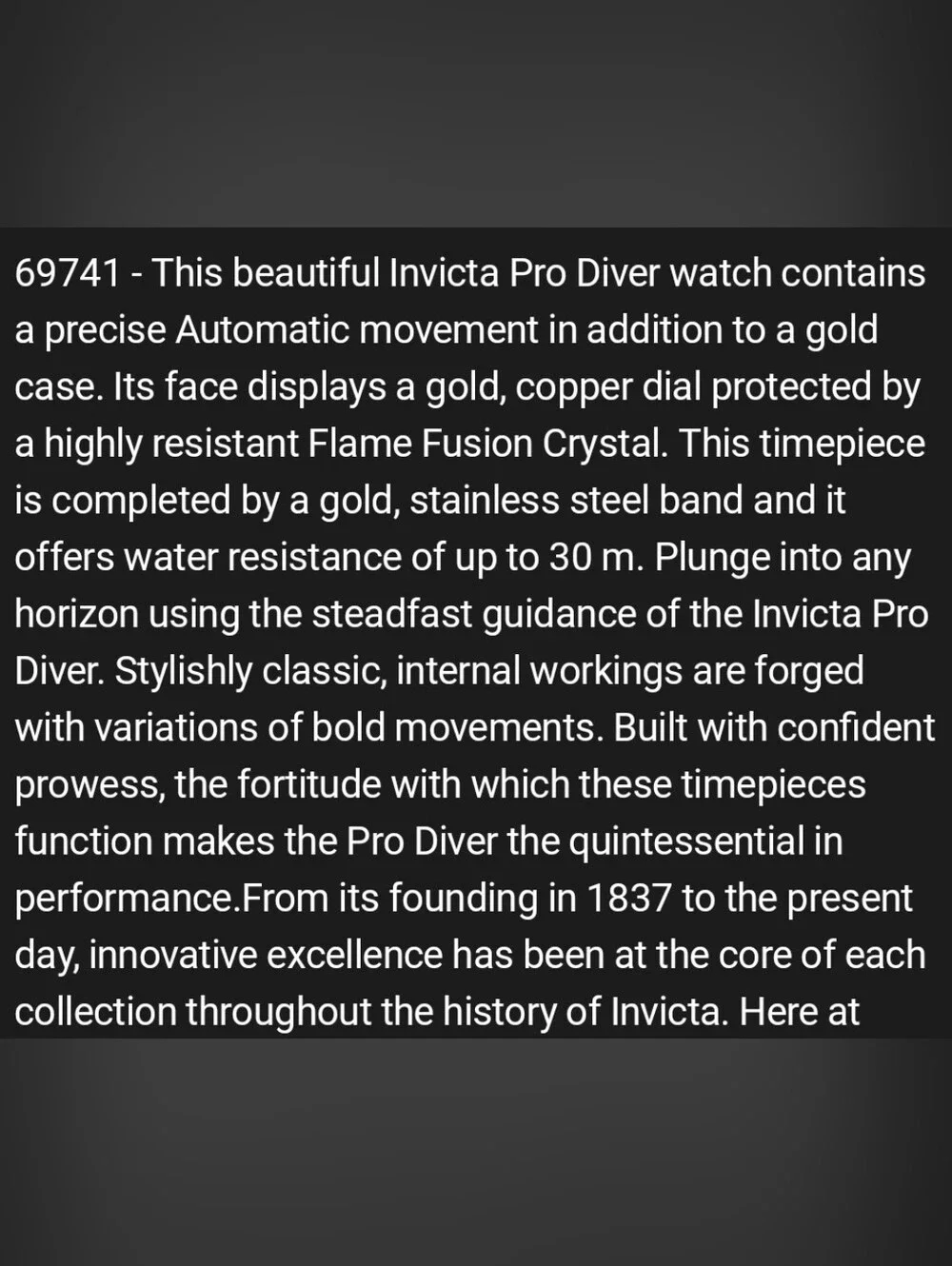 Invicta Pro Diver 69741 Automatic Mens Gold SS Watch & Bracelet Gold Copper Dial